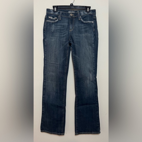 Vigoss Premium Jeans Bootcut Womens juniors SZ 7/8 Distressed Embroidered J1 - Picture 2 of 12